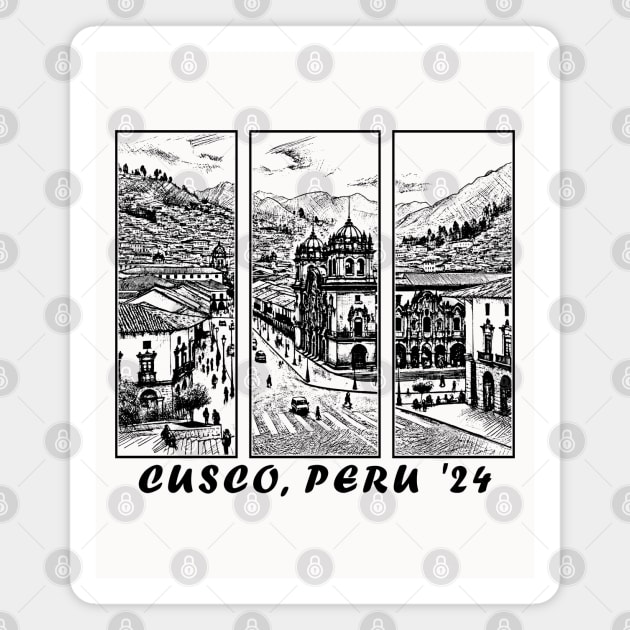 2024 Peruvian Cusco Peru Artistic Hand Drawn Style Magnet by Sambastyles